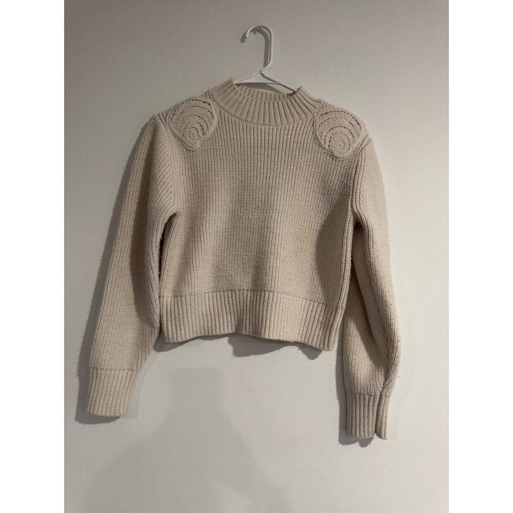 Fall chunky Mango MNG Ribbed Mock Neck Sweater Women XS‎ shell scandi coastal